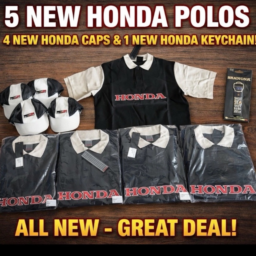 VTG Honda Racing F1 Team Crew Lot 2000 – 4 Hats , 5 Polos, & one Keychain – NEW